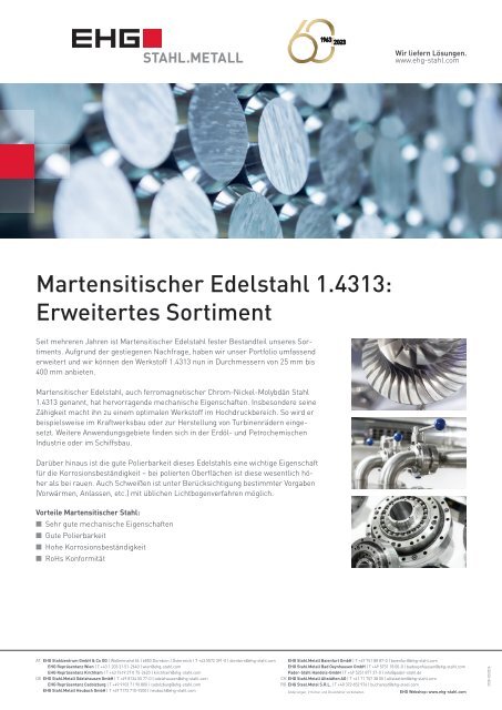 EHG Werkstoff Datenblatt Martensitischer Edelstahl 1.4313 DE 2023