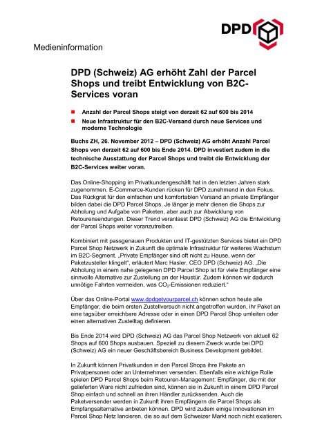 DPD (Schweiz) AG erhöht Zahl der Parcel Shops und treibt ...