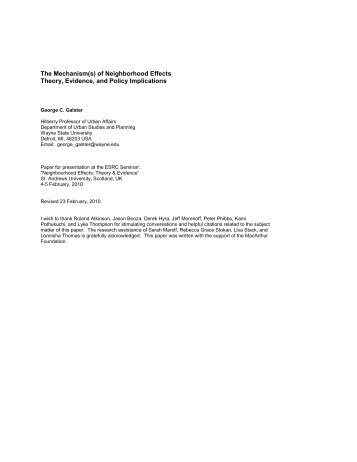 The Mechanism(s) of Neighborhood Effects Theory, Evidence, and ...