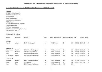 Ergebnisliste zum 2. Bayerischen integrativen Schwimmfest, 9. Juli ...