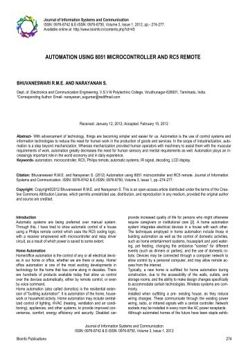 automation using 8051 microcontroller and rc5 remote - Bioinfo ...