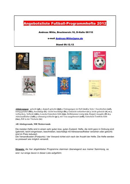 Programm 1996//97 BSV Brandenburg Süd 05 Brandenburg