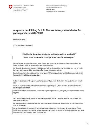 Ansprache des Kdt Log Br 1, Br Thomas Kaiser, anlässlich des Bri ...