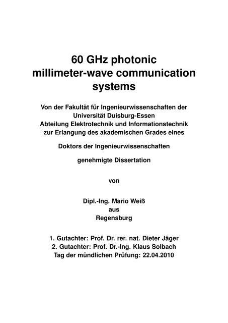 60 GHz photonic millimeter-wave communication systems