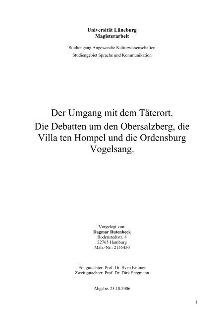 Magisterarbeit Dagmar Rutenbeck - Obersalzberg Institut eV
