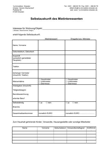 Selbstauskunft des Mietinteressenten - 1a-Immobilien Dresden