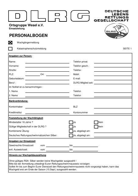 PERSONALBOGEN - DLRG Ortsgruppe Wesel e.V.