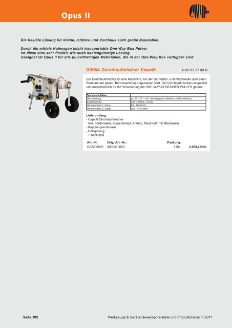 PROFIWERKZEUG – PREISKATALOG 2011 - Capatect