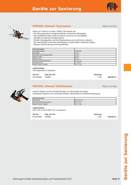 PROFIWERKZEUG – PREISKATALOG 2011 - Capatect