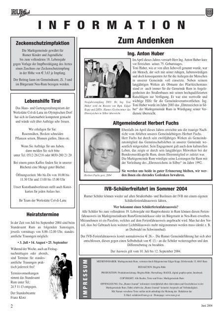 Rum-Journal 2004/3 (2,6 MB) - Marktgemeinde Rum - Land Tirol