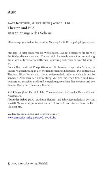 Theater und Bild Inszenierungen des Sehens - transcript Verlag