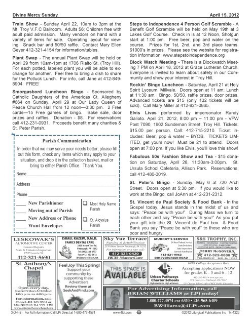 Bulletin - April 15, 2012 - Most Holy Name of Jesus Parish