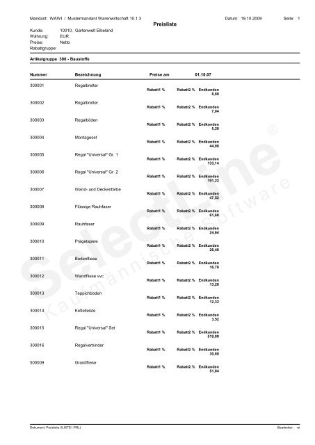 Musterauswertungen Warenwirtschaft - SelectLine Software GmbH