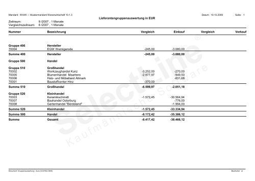 Musterauswertungen Warenwirtschaft - SelectLine Software GmbH