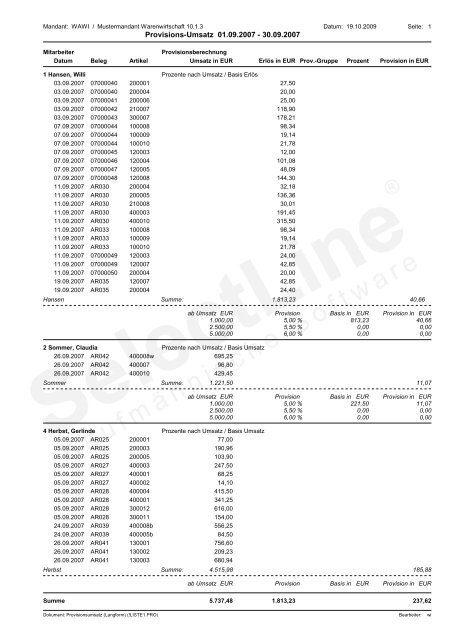 Musterauswertungen Warenwirtschaft - SelectLine Software GmbH