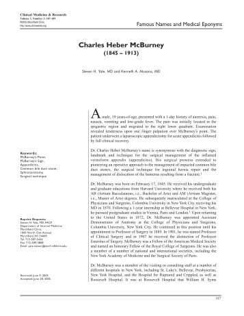 Charles Heber McBurney - Clinical Medicine & Research