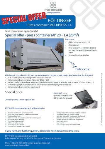 Special Offer press container MP 20 - 1.4 (20m³) ENG