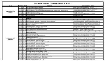 2012 WORLD ROBOT OLYMPIAD (WRO) SCHEDULE