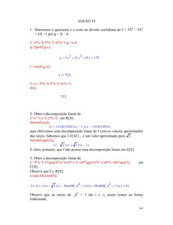 ANEXO VI 1. Determine o quociente e o resto na divisão euclidiana ...