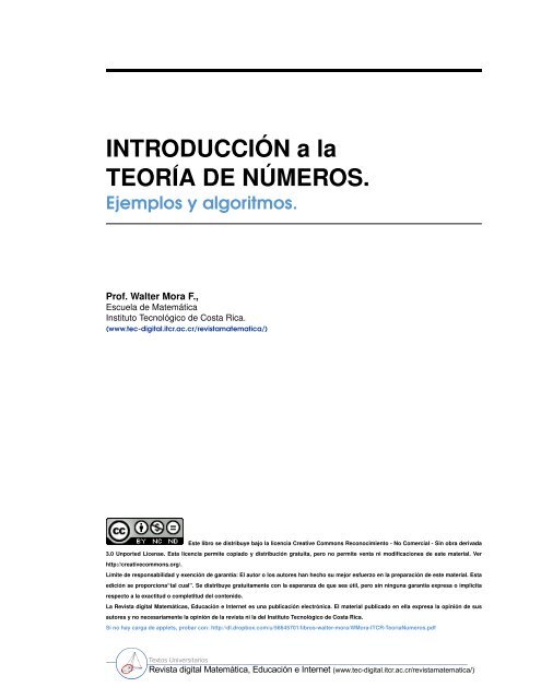 Introducción a la teoría de números. Ejemplos y - TEC-Digital