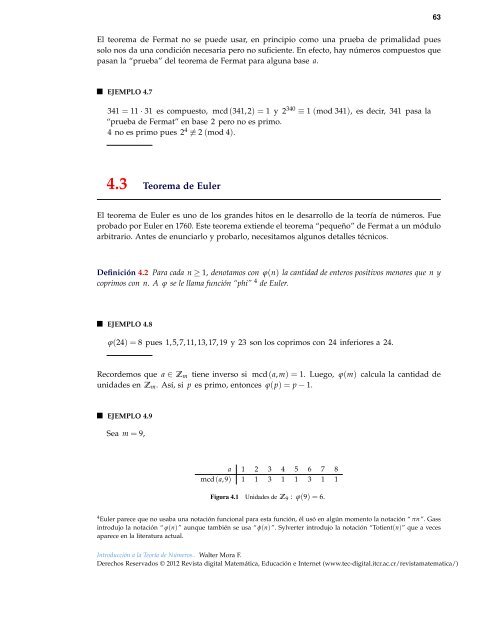 Introducción a la teoría de números. Ejemplos y - TEC-Digital