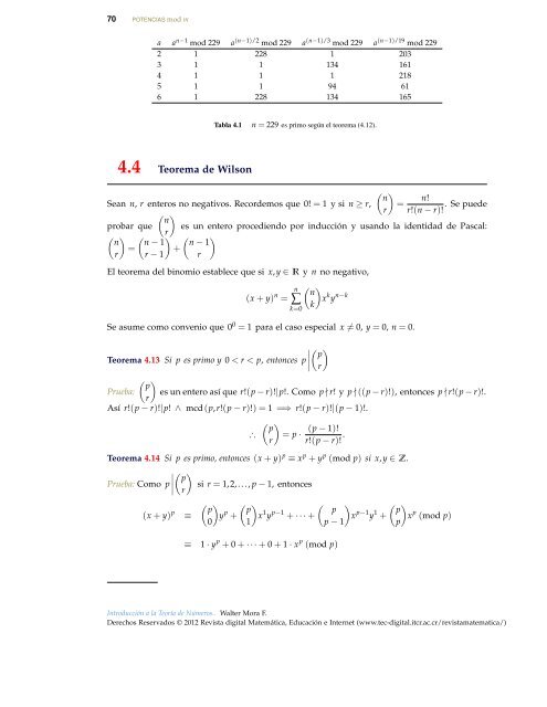 Introducción a la teoría de números. Ejemplos y - TEC-Digital