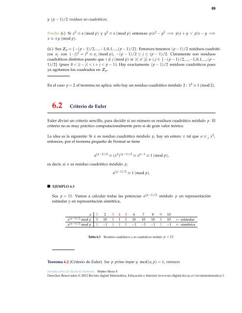 Introducción a la teoría de números. Ejemplos y - TEC-Digital