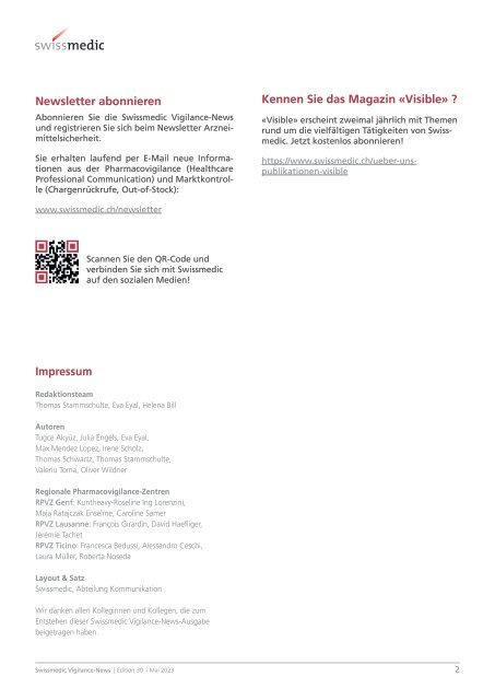 Swissmedic Vigilance-News Edition 30 – Mai 2023