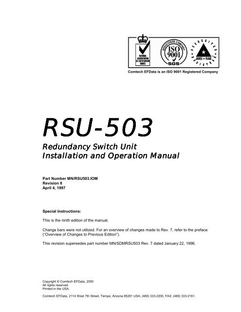 RSU-503 Redundancy Switch Unit Installation ... - Comtech EF Data