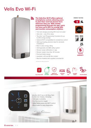 Ariston - Velis Evo WiFi Datasheet