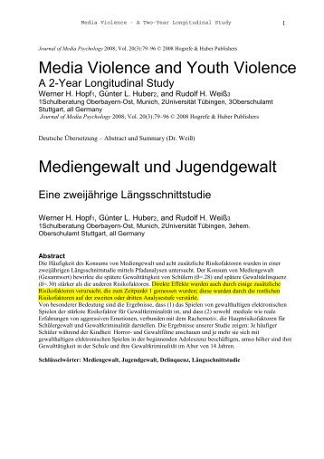 Media Violence and Youth Violence Mediengewalt und Jugendgewalt