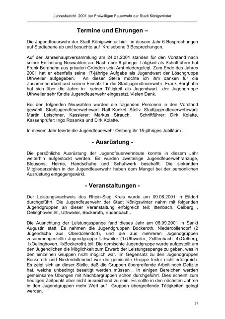 Kurzfassung Jahresbericht 2001 - Feuerwehr Königswinter