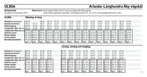 UL806 Långhundra Åby vägskäl–Arlanda - SL