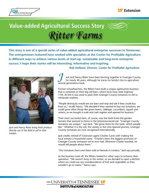 Value Added Agricultural Success Story Ritter Farms J Institute