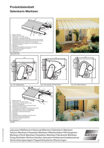 Gelenkarm-Markisen Produktdatenblatt - Vischer GmbH