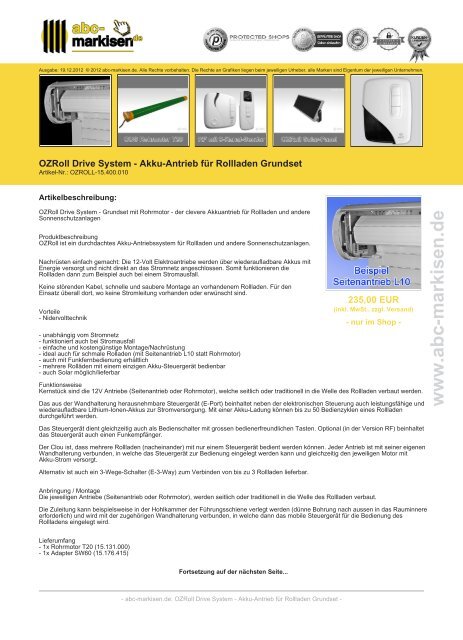 OZRoll Drive System - Akku-Antrieb für Rollladen ... - ABC-Markisen