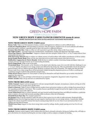 NEW GREEN HOPE FARM FLOWER ESSENCES 2009 & 2010
