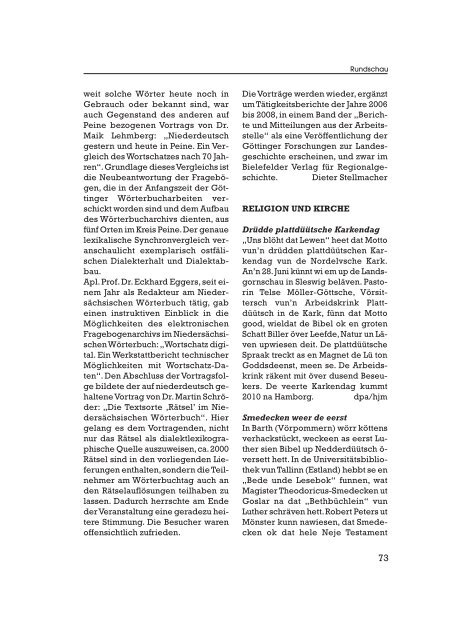 Editorial - Quickborn. Vereinigung für niederdeutsche Sprache und ...