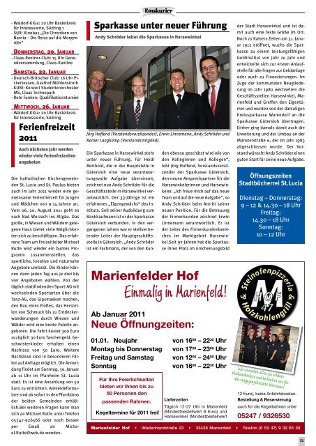 Informationen für Harsewinkel, Marienfeld, Greffen und Clarholz