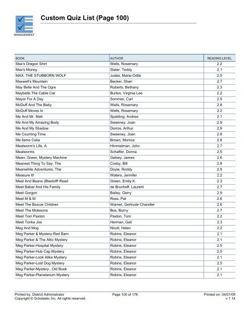 Custom Quiz List - West Clark Community Schools