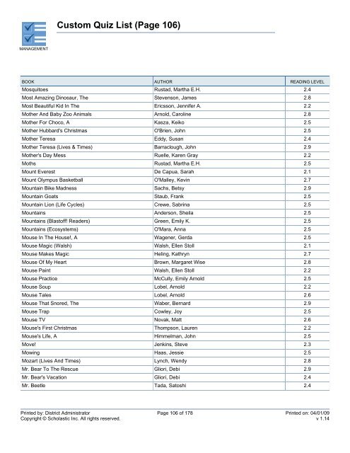 Custom Quiz List - West Clark Community Schools