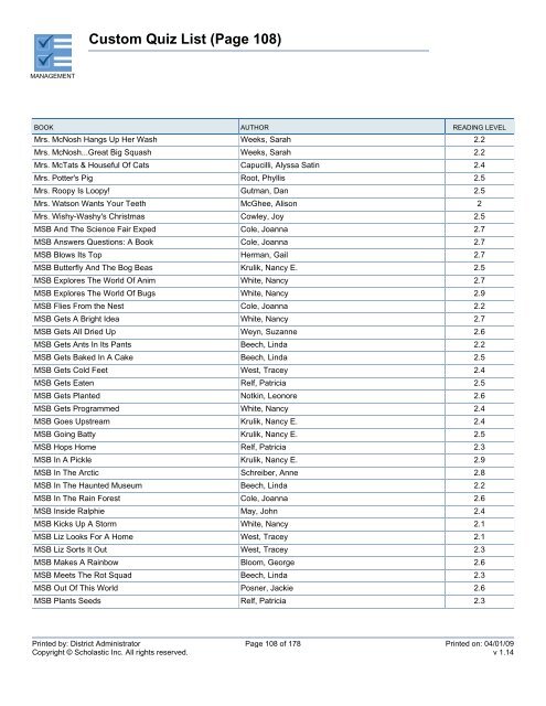 Custom Quiz List - West Clark Community Schools