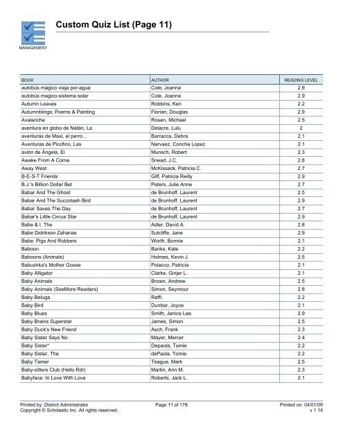 Custom Quiz List - West Clark Community Schools