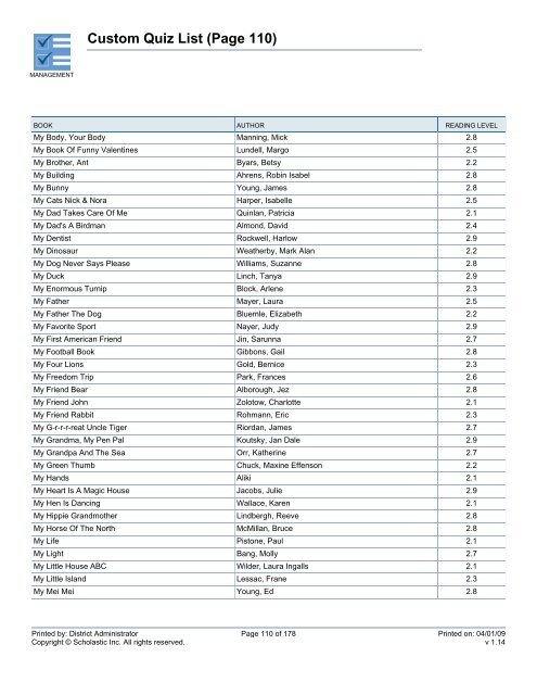 Custom Quiz List - West Clark Community Schools