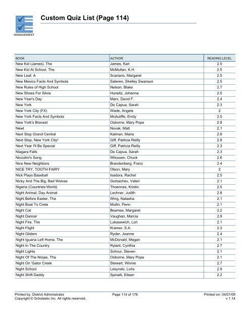 Custom Quiz List - West Clark Community Schools