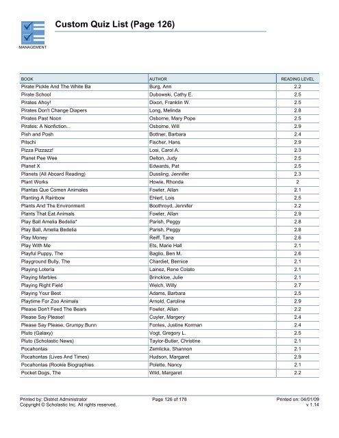 Custom Quiz List - West Clark Community Schools