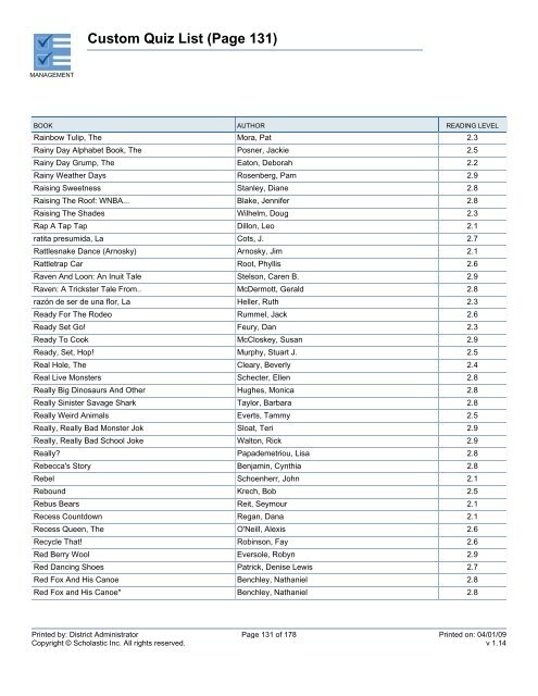 Custom Quiz List - West Clark Community Schools