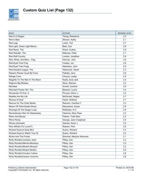 Custom Quiz List - West Clark Community Schools