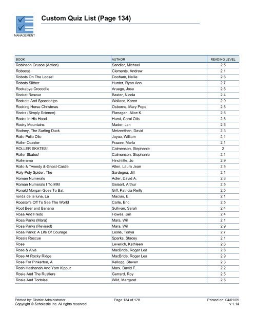 Custom Quiz List - West Clark Community Schools