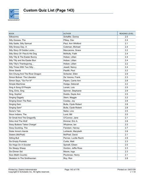 Custom Quiz List - West Clark Community Schools